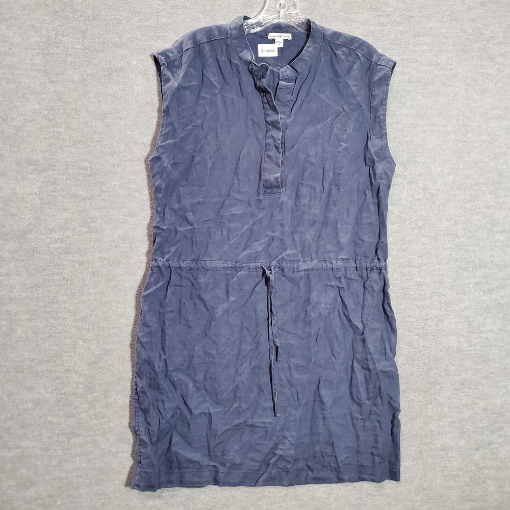 James‎ Perse Women Dress 3 Blue Mini Shift 100% Linen Drawstring Sleeveless